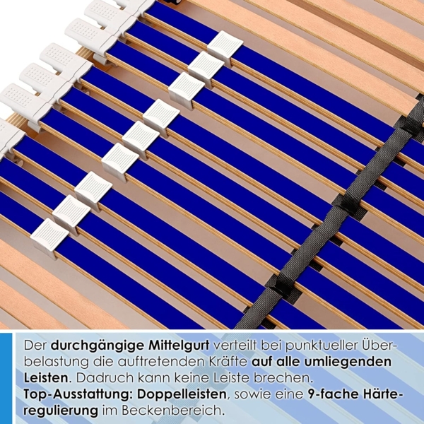 elektrischer Lattenrost 100% BUCHE - Kopf- u. Fußteil elektrisch verstellbar - SCHULTERFRÄSUNG, 7 Zonen, 44 Federleisten, Härteregulierung, Mittelgurt - MOTOR COMFORT 44® - fertig montiert (100x220) Bild 6