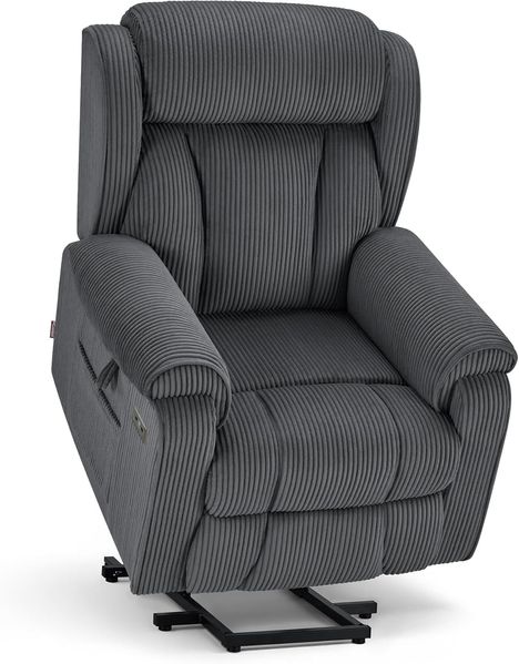M MCombo 4-Motoren-Fernsehsessel mit Aufstehhilfe Elektrisch, Elektrische Lenden- & Kopfstütze 165°Zero-Gravity Sessel mit Aufstehhilfe, Massage & Heizung 7558 (Stoff, Dunkelgrau)