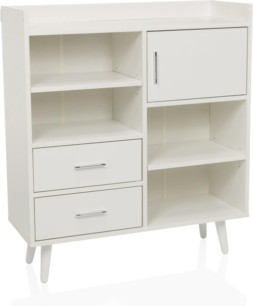 hjh LIVING Moderne Kommode MYRDAL 80 x 30 x 90 cm Highboard Schrank mit offenen und geschlossenen Fächern, Weiß