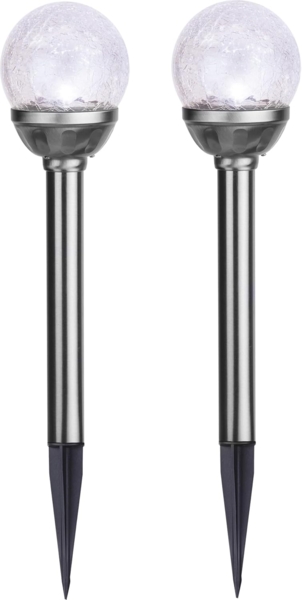 LED Solarkugel/Gartenspieß Bruchglas Optik - H: 26,5cm - Dämmerungssensor - kaltweiß - 2er Set