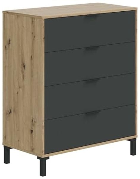 Dmora - Rochester-Kommode, Kommode mit 4 Schubladen, Kommode für das Schlafzimmer, moderne Kommode, 76x40h94 cm, geknotete Eiche und Anthrazit Bild 2