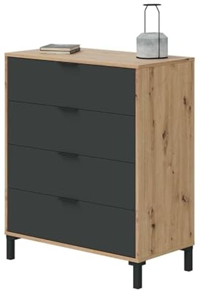 Dmora - Rochester-Kommode, Kommode mit 4 Schubladen, Kommode für das Schlafzimmer, moderne Kommode, 76x40h94 cm, geknotete Eiche und Anthrazit Bild 5