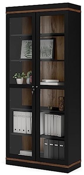 Vitrine mit zwei Türen, Farbe Schwarz, 88,7 x 200,4 x 36,25 cm