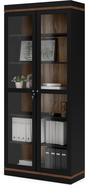 Vitrine mit zwei Türen, Farbe Schwarz, 88,7 x 200,4 x 36,25 cm