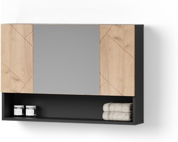 Livinity® Badezimmerspiegelschrank Ronco, Goldkraft Eiche/Anthrazit, 80.1 x 55 cm