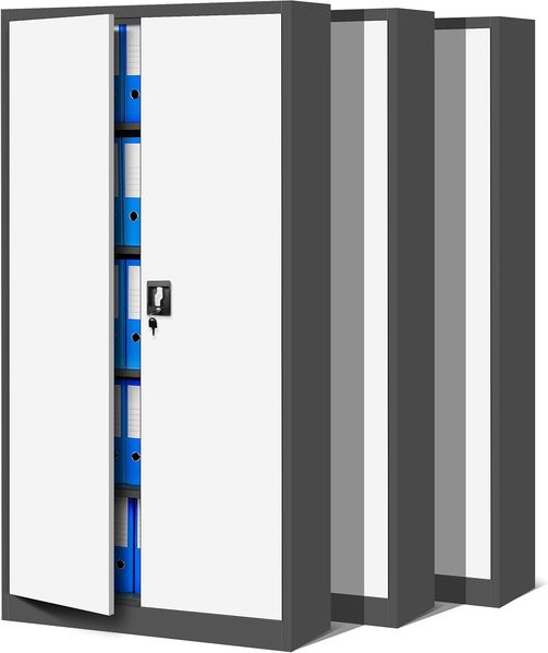 Jan Nowak 3er Set Aktenschrank C001 Metallschrank Stahlschrank Werkzeugschrank Büroschrank Lagerschrank Universalschrank Pulverbeschichtung Flügeltüren 185 x 90 x 40 cm (anthrazit/weiß)