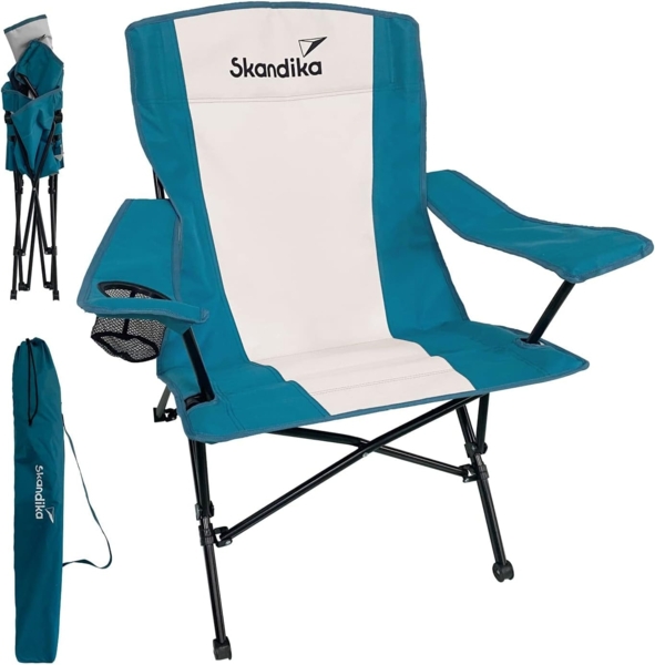 Skandika Campingstuhl, Faltstuhl mit Getränkehalter, Tragetasche und Breiten Armlehnen
