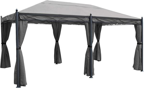 Pergola Cadiz, Pavillon, stabiles 7cm-Gestell 5x3m ~ grau mit Seitenwand + Moskitonetz