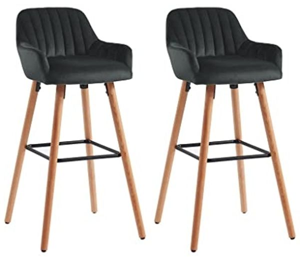 Vente-unique - ELEANA Barhocker SamtStoff Schwarz - B 52 cm x H 98 cm x L 47 cm