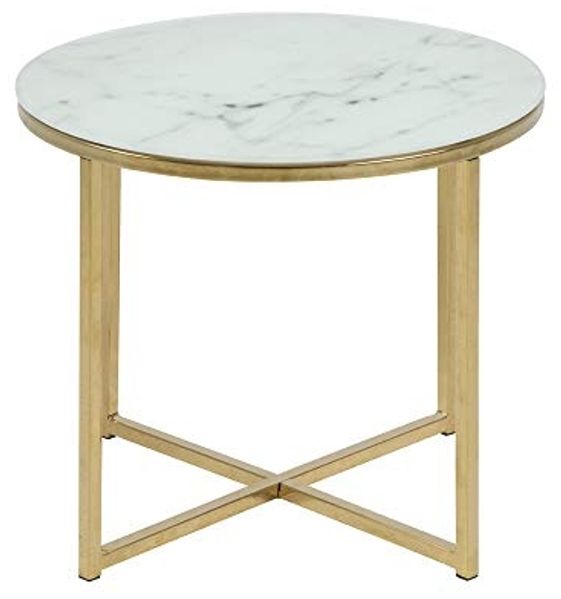 Selsey BAKAR - Beistelltisch/Couchtisch im Glamour Stil, Marmoroptik mit Metallgestell in Gold, rund 50 cm