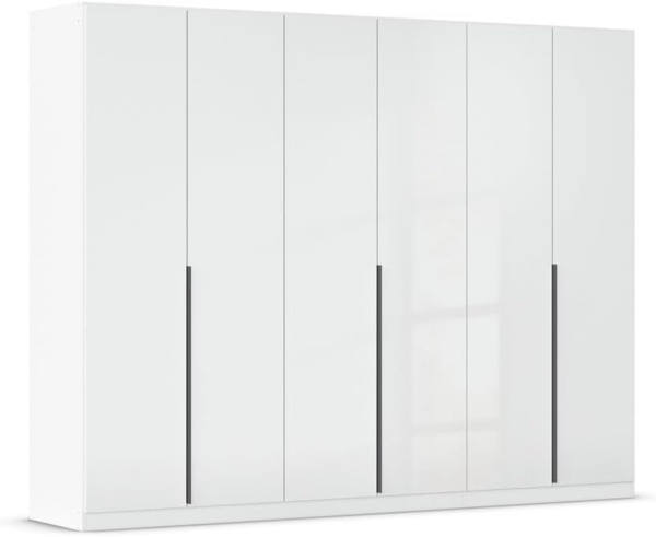 Rauch Möbel Alabama, Kleiderschrank, Garderobenschrank, 6-türig, Zubehör Basic, 3 Kleiderstangen, 6 Einlegeböden, Farbe Hochglanz Weiß/Weiß, Griff Grau metallic, 271 x 229 x 54 cm