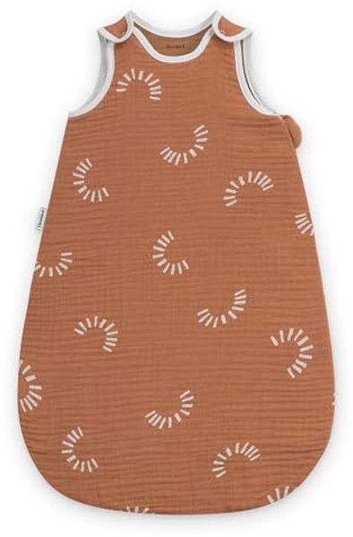 Ehrenkind® Baby Sommerschlafsack Rund Musselin 0.5 TOG | aus weicher OEKO-TEX zertifizierter Bio-Baumwolle | Sommer Baby Schlafsack Baby 0.5 TOG Gr. 62/68 Zimt Gemustert