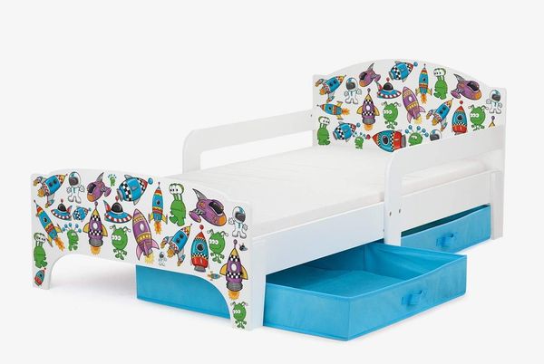 SMART Kinderbett aus Holz - UFO - Einzelbett mit Schubladen und Matratze (140/70 cm)