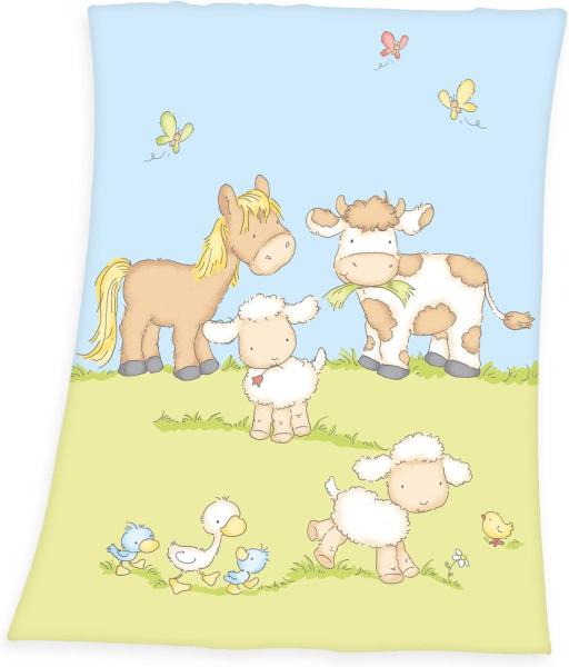 Herding Fynn Babydecke, Bauernhof Motiv, 75 x 100 cm, Microfaserflausch, Mehrfarbig