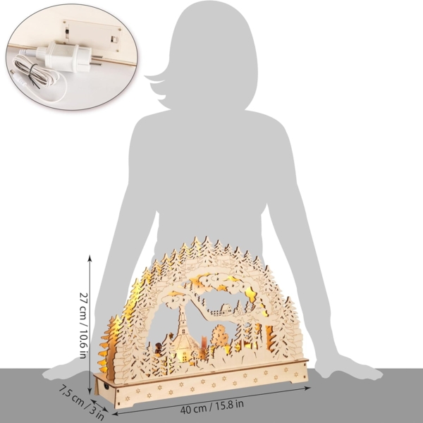 BRUBAKER LED Schwibbogen 3D Lichterbogen - Sternsinger - LED-Beleuchtung mit Batterie und Kabel (1-tlg), Holz Natur - 27 x 40 x 7,5 cm - Handbemalte Figuren Bild 6