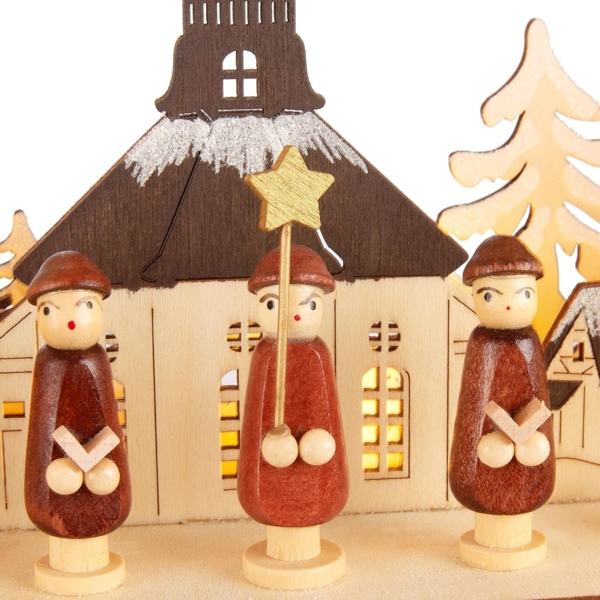 BRUBAKER LED Schwibbogen 3D Lichterbogen - Sternsinger - LED-Beleuchtung mit Batterie und Kabel (1-tlg), Holz Natur - 27 x 40 x 7,5 cm - Handbemalte Figuren Bild 5