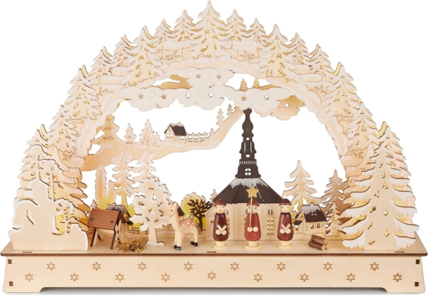 BRUBAKER LED Schwibbogen 3D Lichterbogen - Sternsinger - LED-Beleuchtung mit Batterie und Kabel (1-tlg), Holz Natur - 27 x 40 x 7,5 cm - Handbemalte Figuren Bild 2