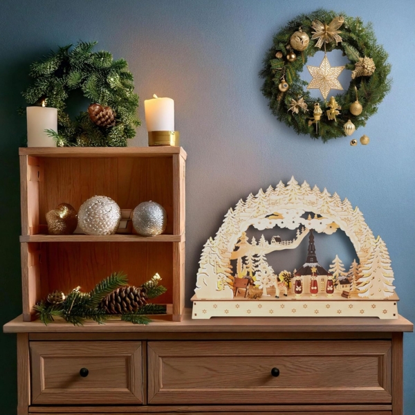 BRUBAKER LED Schwibbogen 3D Lichterbogen - Sternsinger - LED-Beleuchtung mit Batterie und Kabel (1-tlg), Holz Natur - 27 x 40 x 7,5 cm - Handbemalte Figuren Bild 3