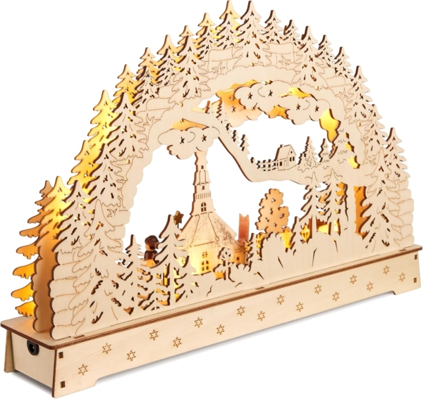 BRUBAKER LED Schwibbogen 3D Lichterbogen - Sternsinger - LED-Beleuchtung mit Batterie und Kabel (1-tlg), Holz Natur - 27 x 40 x 7,5 cm - Handbemalte Figuren Bild 9