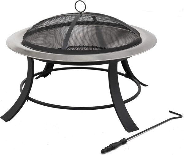 tepro Feuerschale Silver City, mit Edelstahl-Feuerschale, Schürhaken und abnehmbarem Funkenschutz, ca. Ø 74 cm, Maße ca. 74 x 74 x 50 cm (mit Füßen), Schwarz/ Silber