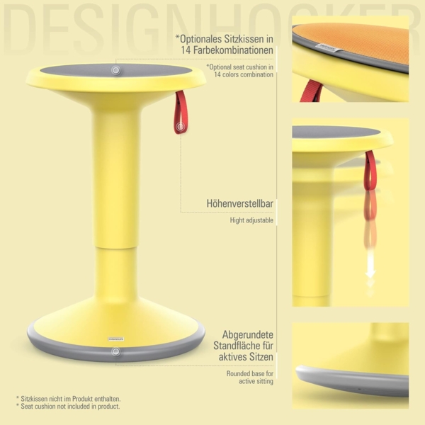 Interstuhl UPis1 – ergonomischer Sitzhocker mit Schwingeffekt – für einen geraden Rücken Made in Germany – inkl. 10 Jahren Garantie (Zitronengelb, Standard Edition) Bild 6