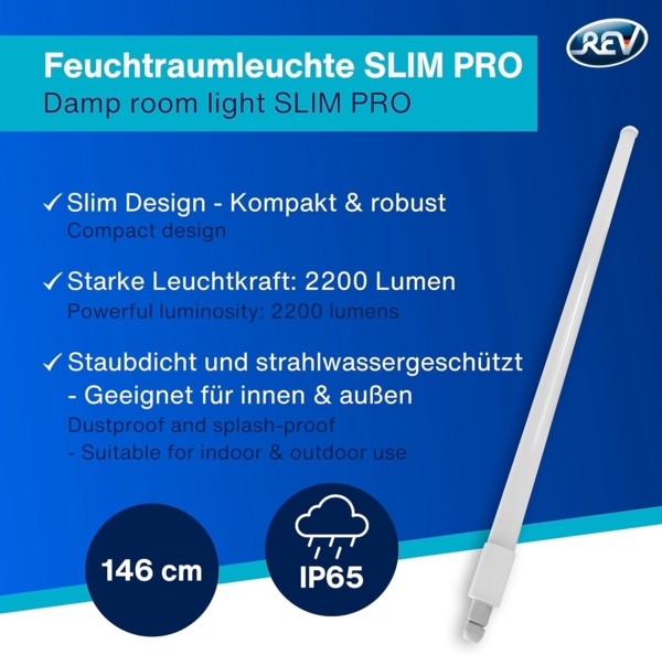 REV Feuchtraumleuchte LED Slim Pro 22W 2200 lm 146 cm IP65 Bild 2