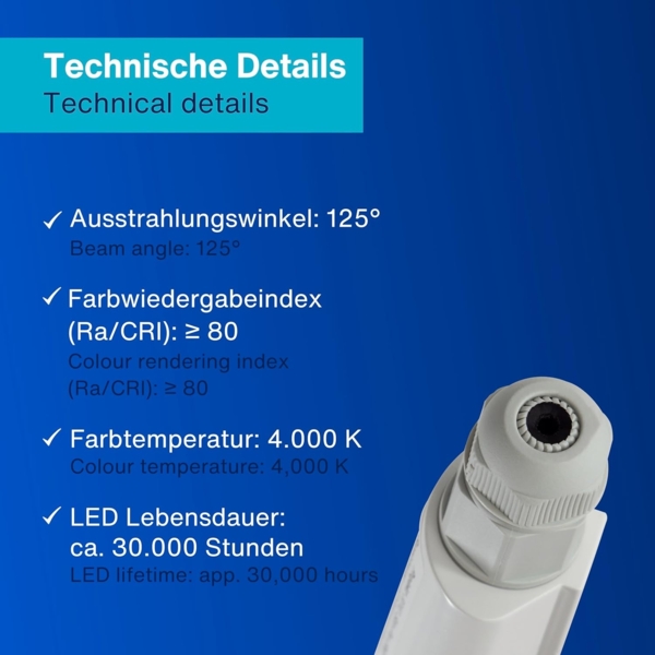 REV Feuchtraumleuchte LED Slim Pro 22W 2200 lm 146 cm IP65 Bild 4