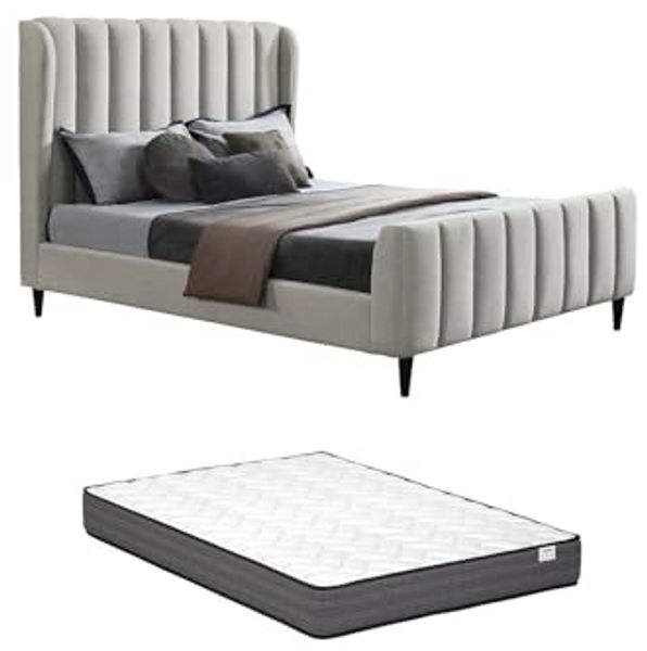 Vente-unique - CASAGOTI Bett Stoff Grau - B 222 cm x H 138,5 cm x L 173,5 cm