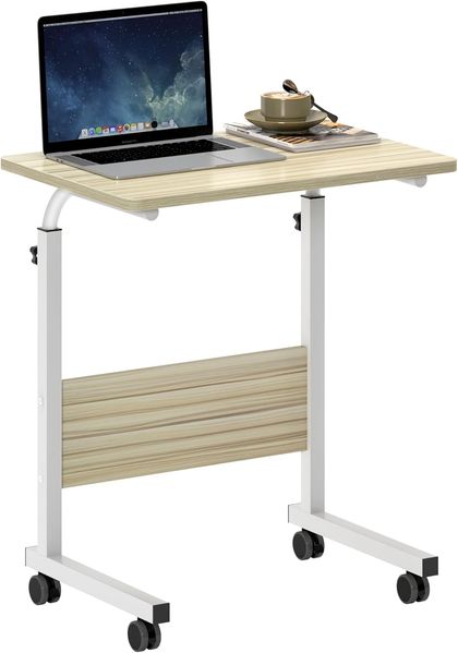 SogesHome Höhenverstellbarer Laptop-Tisch mit Rollen, Mobiler Computertisch/Beistelltisch für Sofa, Bett oder Büro, Kleiner Schreibtisch für Home-Office, Arbeiten im Sitzen & Stehen,60 x 40 x 71 cm