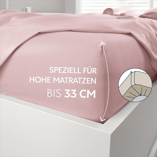 Dreamzie Spannbetttlaken 140x200 cm - Hoher Steg bis 33 cm - 100% Mikrofaser - Rosa - Schadstoffgeprüft (Oeko TEX), Bettlaken mit Gummizug Bild 2