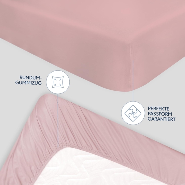 Dreamzie Spannbetttlaken 140x200 cm - Hoher Steg bis 33 cm - 100% Mikrofaser - Rosa - Schadstoffgeprüft (Oeko TEX), Bettlaken mit Gummizug Bild 3