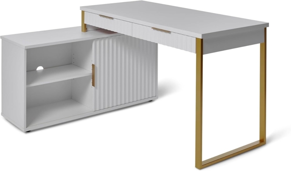 Jahnke Carve Eckschreibtisch C 145 E Weiss/Goldfarben