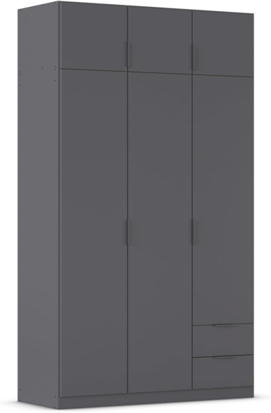 Rauch Möbel Lagoa, Kleiderschrank, Garderobe für Schlafzimmer, Kinderzimmer, Jugendzimmer 6-türig, 2 Schubladen, mit Zubehör Classic, Farbe Grau metallic, Schwarz, Breite 136