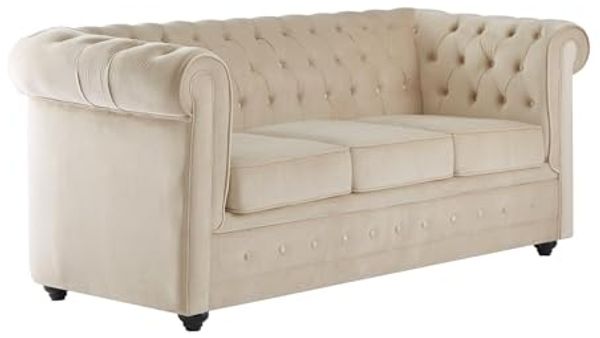 Vente-unique - Sofa mit Schlaffunktion 3-Sitzer - Samt - Beige -CHESTERFIELD