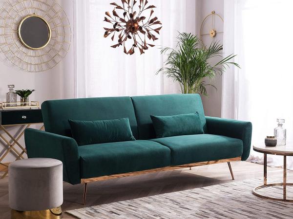 Beliani 'EINA' Schlafsofa, 3-Sitzer Sofa, Samtstoff, Smaragdgrün, 86 x 81 x 210 cm