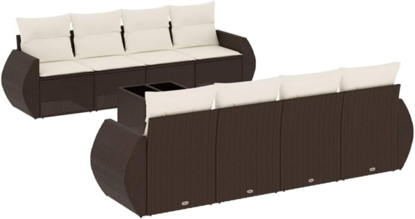 vidaXL 9-tlg. Garten-Sofagarnitur mit Kissen Braun Poly Rattan 3253490