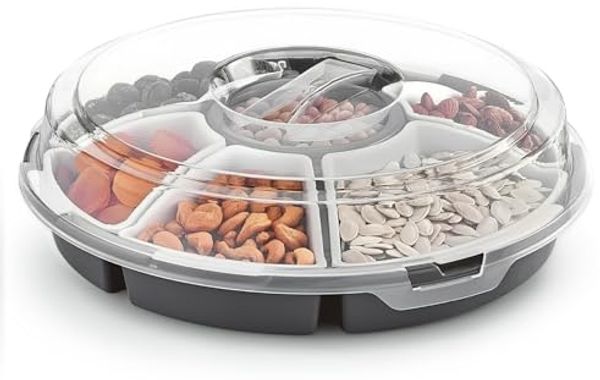 Spetebo Servier-Set Transport Servierset mit 6 Schalen - Ø 33 cm, Kunststoff, (Set, 8-tlg, Servierset -mit 6 Schalen + Deckel), Runde Snack, Dip und Tapas Transport Box mit Deckel