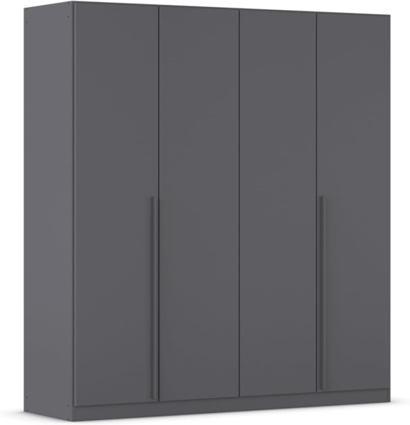 rauch Kleiderschrank Alba, Drehtürenschrank, Garderobenschrank, 4-türig, mit 2 Kleiderstangen und 2 Einlegeböden, Farbe Grau metallic, Schwarz, Griffstange Grau metallic, Schwarz, 181x197x54cm