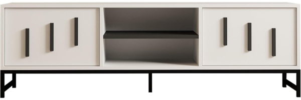 Hanah Home Modern White TV Stand, 160 cm, 100% Melamine Coated Particle Board, 18 mm Thick | Wall-Mountable, Multiple Shelves, Stylish & Functional Design Bild 5