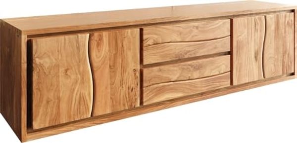 Lowboard Live-Edge 200 cm Akazie Natur 4 Türen 2 Schübe schwebend