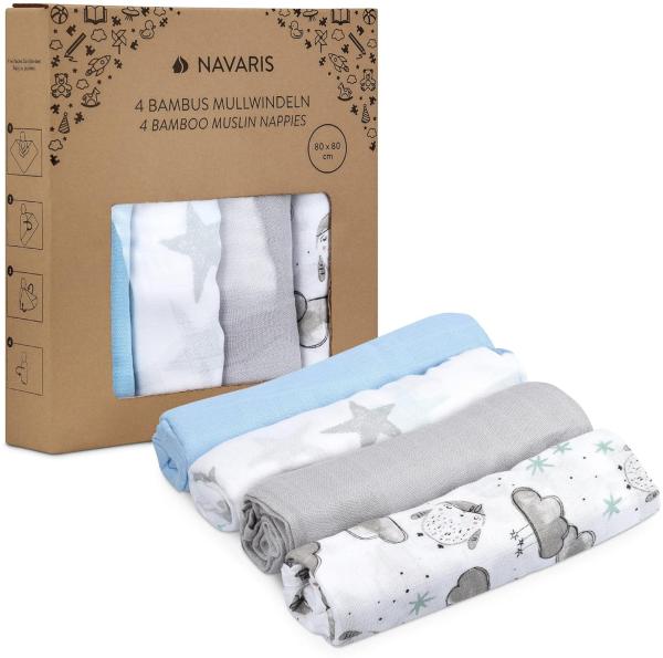 Navaris Spucktuch Baby Mullwindel Set - 4x Mulltuch zum Stillen Pucken Wickeln - 80x80cm, (1-tlg)