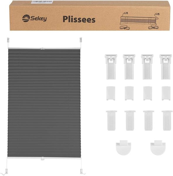 Sekey Plissee ohne Bohren Verdunkelung, Fenster Plissee Klemmfix Jalousie 90 cm breit, Verspannt Blickdicht Sonnenschutz Fensterollo, 90x100 cm, Grau Bild 8