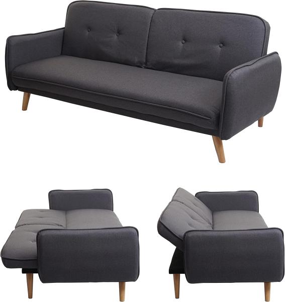 Schlafsofa HWC-J18, Couch Klappsofa Gästebett Bettsofa, Schlaffunktion Stoff/Textil 185cm ~ anthrazit-grau