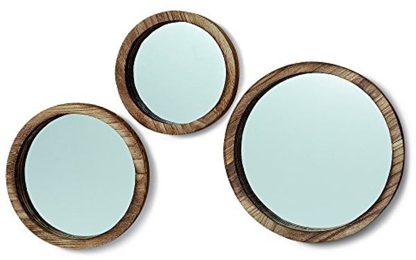BOLTZE Spiegel Jones 3er Set, aus Holz, Rund, Braun, Landhaus Design