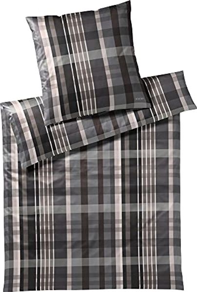 Joop! Mako-Satin Bettwäsche 155x220 Checks stone Karo grau taupe 4098-9