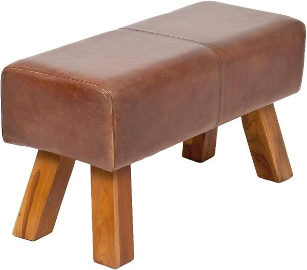 Leder Bank MAXI-M Cognac ca. L80cm Teak Echtleder Lederbank Sitzbank Turnbock