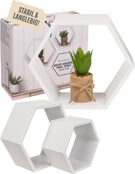 Out of the Blue Deko-Wandregal Holz Wandregal 2er Set 6-eckig weiß Dekoregal