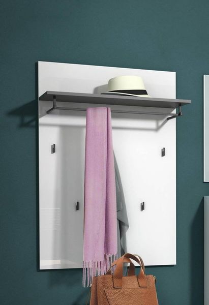Dmora - Garderobe/Kleiderbügel Moroni, Kleiderhalter, Wand-Kleiderständer-Struktur, Wandgarderobe, Made in Italy, 80x25h115 cm, Glänzendes Weiß und Anthrazit