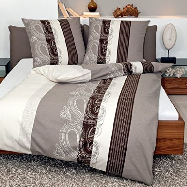 Janine Bettwäsche biber bettwäsche 155x220 warm kuschelig mit reißverschluss sale winter, Biber, 2 teilig, bettwäsche Bordüre braun 135x200 bettwäsche braun gestreift flanell