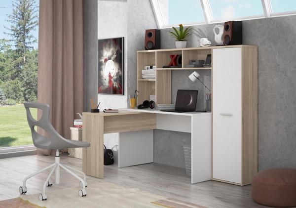 FORTE Eriadu Schreibtisch, Holzwerkstoff, Weiß/Beige, 173 x 152 x 116 cm